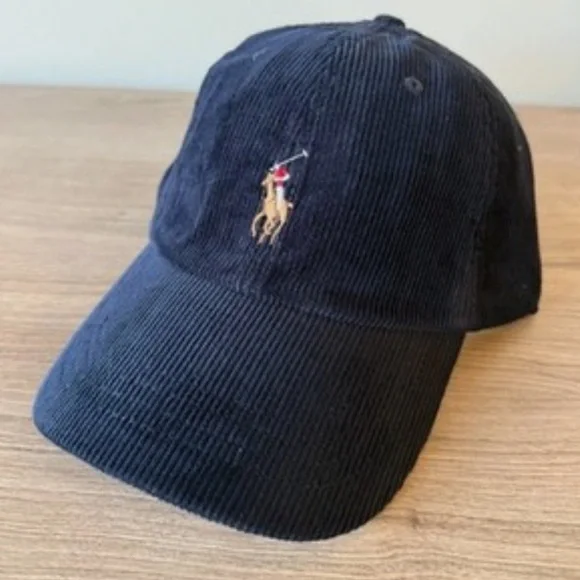 NWT Polo Ralph Lauren Corduroy Pony Baseball Golf Cap Adjustable Strap Navy - Picture 1 of 2